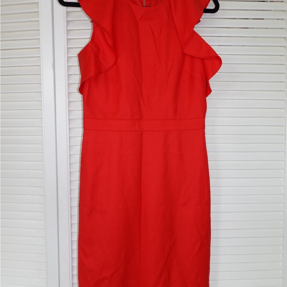 New/Unworn J. Crew Vibrant Red Ruffle Midi Dress